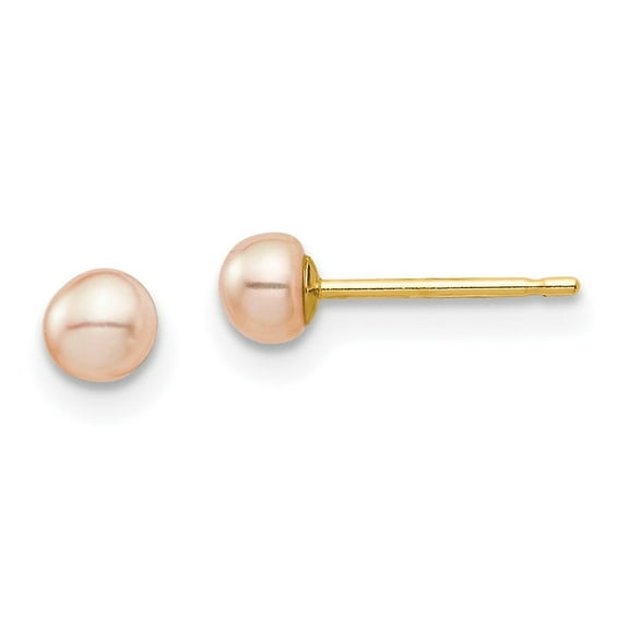Auriga 14k Yellow Gold 3-4mm Pink Button Freshwater Cultured Pearl Stud Post Earrings for Women