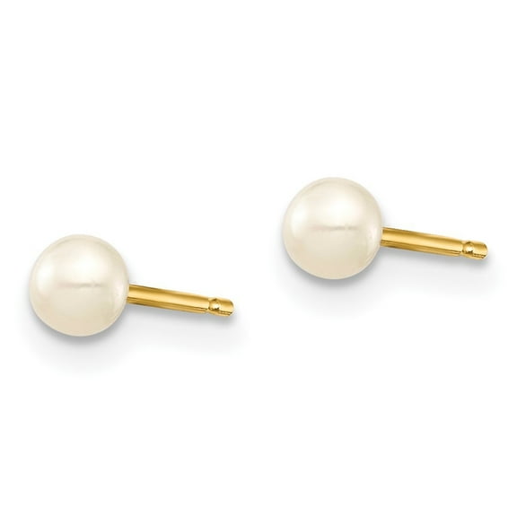 Auriga 14k Yellow Gold 3-4mm White Button Freshwater Cultured Pearl Stud Post Earrings for Women