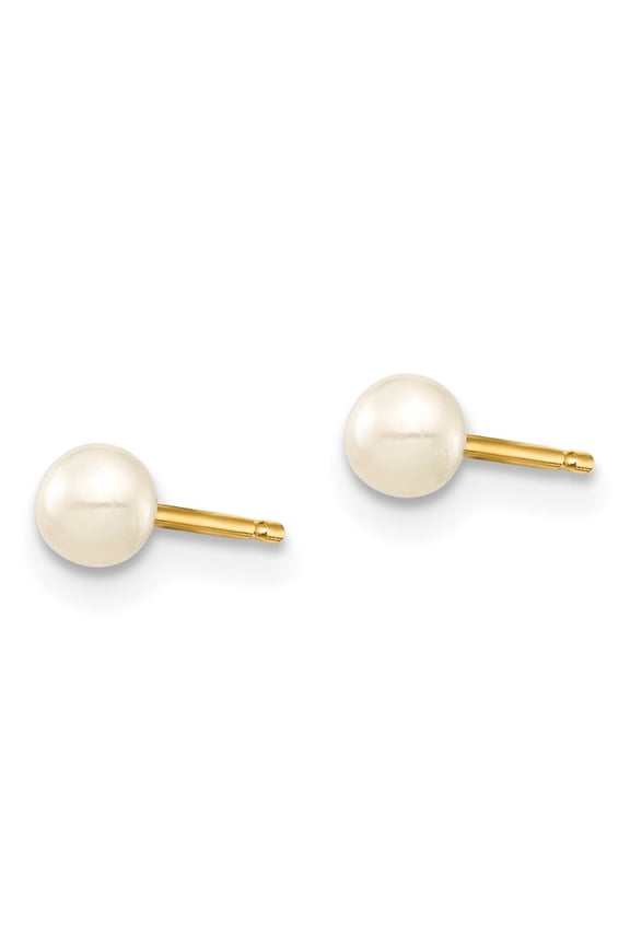 14k Yellow Gold 3-4mm White Button Freshwater Cultured Pearl Stud Post Earrings for Women