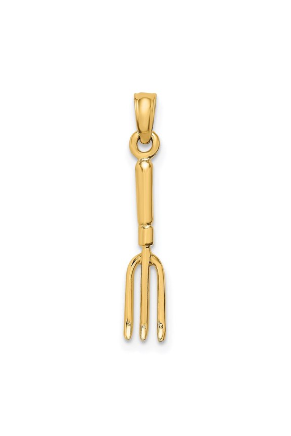 14k Yellow Gold 3-D Fork Garden Tool Charm for Women