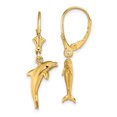 thumbnail image 1 of Auriga Fine Jewelry 14K Yellow Gold 3-D Mini Dolphin Jumping Dangle Earrings for Women(L- 31.2mm, W- 16mm), 1 of 5