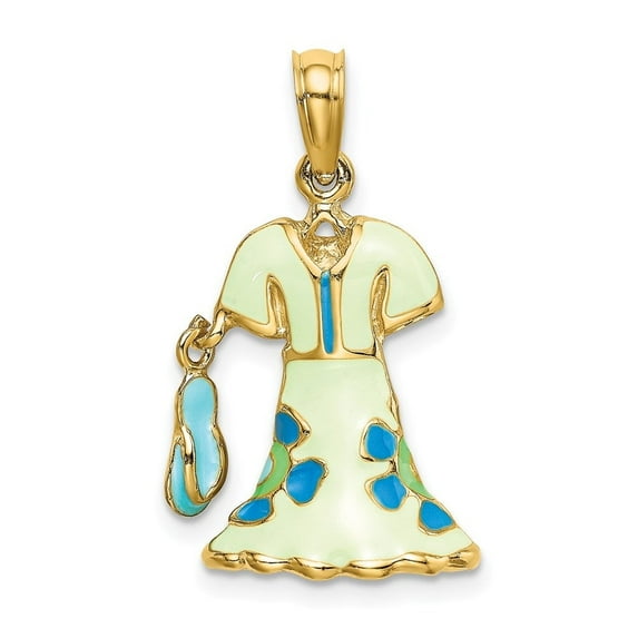 Auriga Fine Jewelry 14K Yellow Gold 3-D Moveable Enamel Mint Floral Dress w/ Flip-Flop Charm for Women