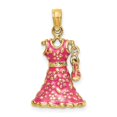 thumbnail image 1 of Auriga 14k Yellow Gold 3-D Moveable Enamel Pink Floral Dress w/ Shoe Charm for Women, 1 of 6
