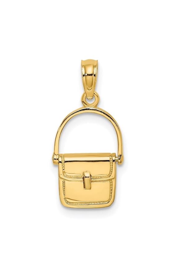 Fine Jewelry 14K Yellow Gold 3-D Moveable Polished Purse Charm for Women
