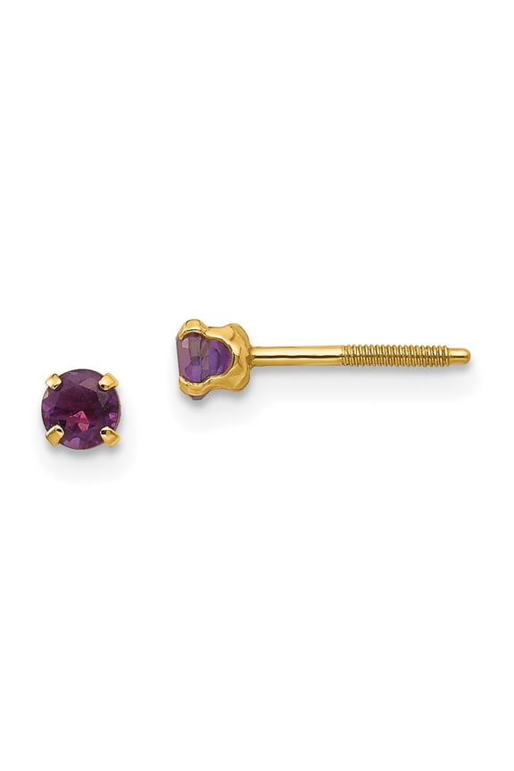 Fine Jewelry 14K Yellow Gold 3mm Amethyst Stud Earrings for Women (L- 0.24 inch, W- 0.24 inch)