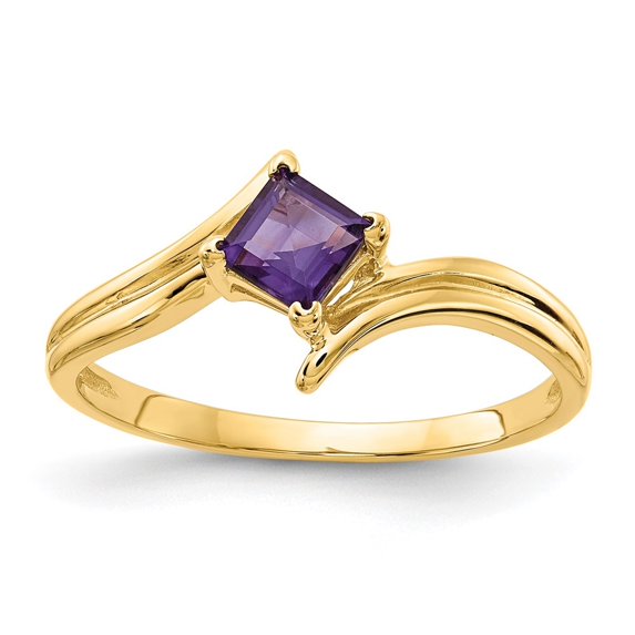 Auriga Fine Jewelry 14K Yellow Gold 4mm Princess-cut Amethyst Ring for Women Size 6