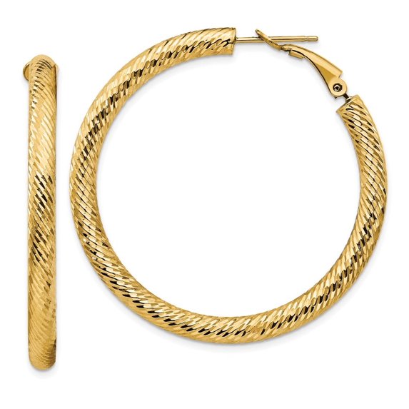 Auriga Fine Jewelry 14k Yellow Gold 4x35mm Diamond Cut Hoop Earrings for Women