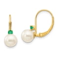 thumbnail image 1 of Auriga 14k Yellow Gold 6-6.5mm Pearl and Emerald Dangle Earrings for Women(L- 15mm, W- 6mm), 1 of 6