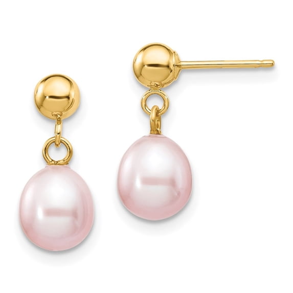 Auriga 14k Yellow Gold 6-7mm Pearl Dangle Earrings for Women(L- 15mm, W- 6.5mm)