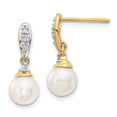 thumbnail image 1 of Auriga 14k Yellow Gold 6-7mm Pearl and 0.08ct Natural Diamond Dangle Earrings for Women(L- 17mm, W- 6mm), 1 of 5