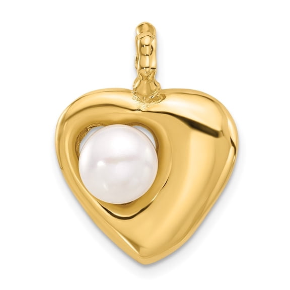 Auriga 14k Yellow Gold 7-8mm Button White FWC Pearl Heart Pendant (L- 24mm, W- 18mm) for Women