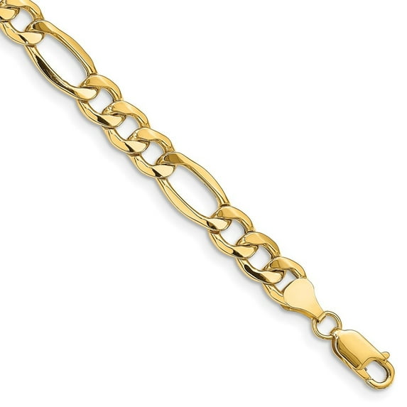 Auriga 14k Yellow Gold 7 inch 8.5mm Semi-Solid Figaro with Lobster Clasp Bracelet for Women