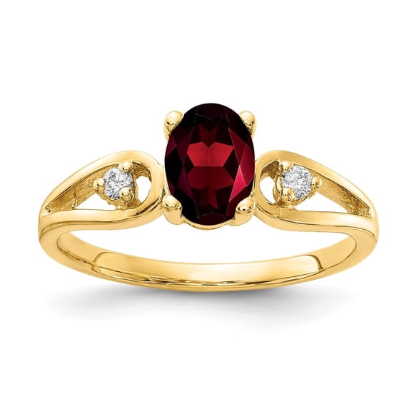 Auriga 14k Yellow Gold 7x5mm Oval Garnet AA Diamond Ring for Women Size-6