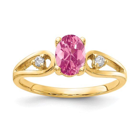 Auriga 14k Yellow Gold 7x5mm Oval Pink Tourmaline AAA Diamond Ring for Women Size-6