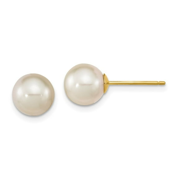 Auriga 14k Yellow Gold 8-9mm White Pearl Stud Earrings for Women(L- 8.25mm, W- 8.25mm)