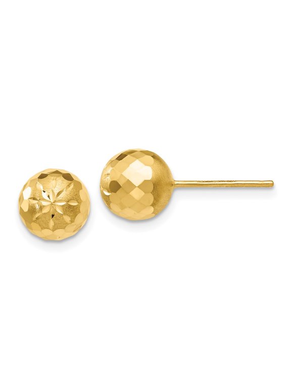 14k Yellow Gold 8mm Mirror Ball Stud Earrings for Women(L- 8mm, W- 8mm)