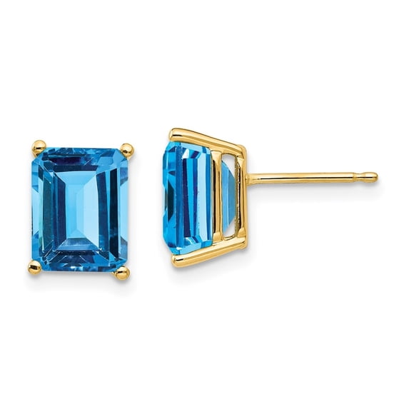 Auriga Fine Jewelry 14K Yellow Gold Emerald-cut Blue Topaz Stud Earrings for Women (L- 0.36 inch, W- 0.28 inch)