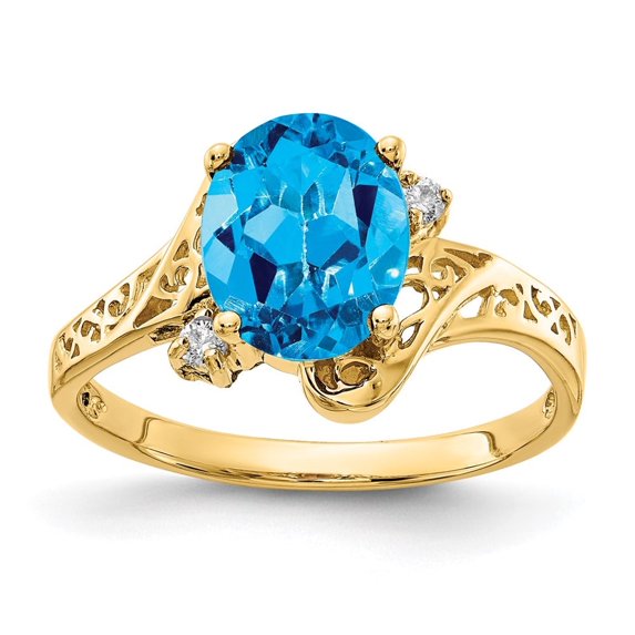 Auriga 14k Yellow Gold 9x7mm Oval Blue Topaz A Diamond Men's Ring Size- 6