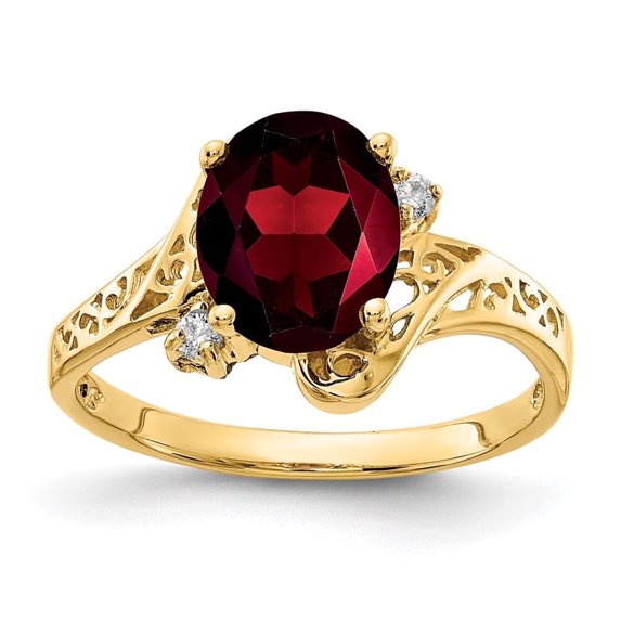 Auriga 14k Yellow Gold 9x7mm Oval Garnet A Diamond Men's Ring Size- 6