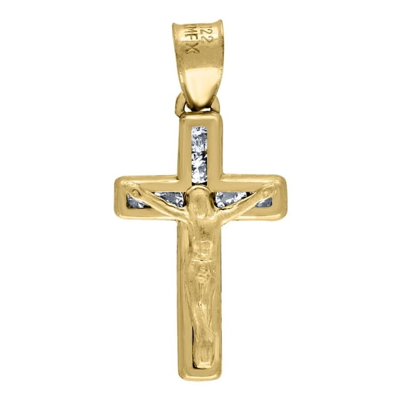Auriga 14k Yellow Gold CZ Crucifix Cross Religious Charm Pendant for Women (L- 20.5mm, W- 9.8mm)