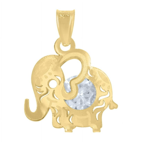 Auriga Fine Jewelry 14K Yellow Gold CZ Elephant Good Luck Charm Pendant for Women (L- 18.5mm, W- 14.2mm)