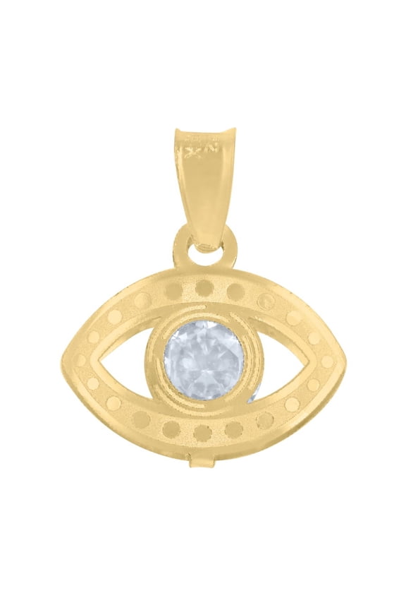 14k Yellow Gold CZ Evil Eye Good Luck Charm Pendant for Women (L- 15.4mm, W- 12.6mm)