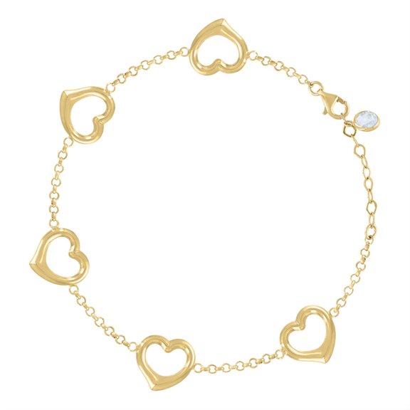 Auriga 14k Yellow Gold CZ Hearts Charm Bracelet Size 8 Inches Valentine's Day Gift for Women