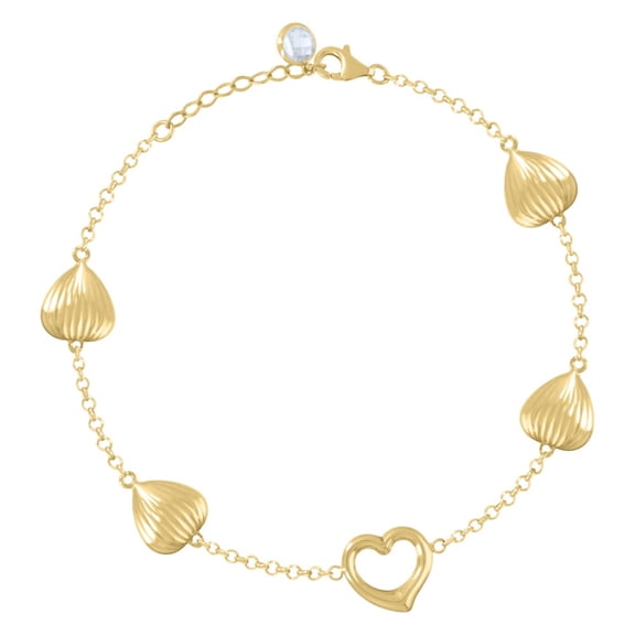 Auriga 14k Yellow Gold CZ Hearts Charm Link Chain Bracelet Size 8 inches for Women
