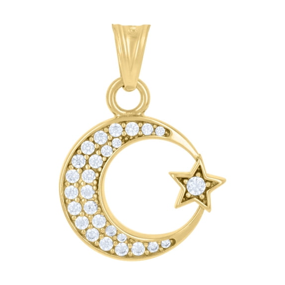 Auriga 14k Yellow Gold CZ Star Moon Celestial Charm Pendant for Women (L- 23.7mm, W- 16.5mm)