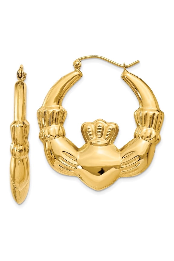 Fine Jewelry 14k Yellow Gold Claddagh Hoop Earrings for Women