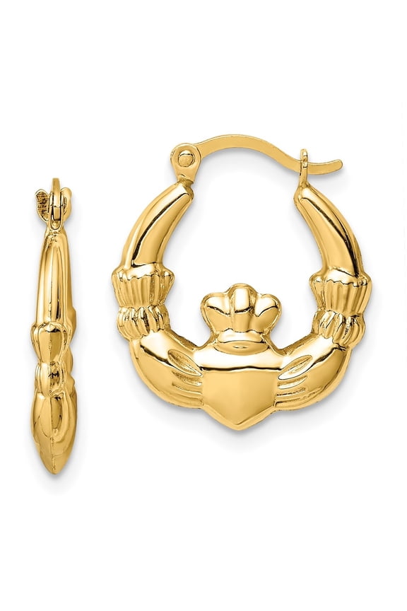 14k Yellow Gold Claddagh Hoop Earrings for Women(W-15.45mm)