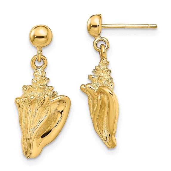 Auriga Fine Jewelry 14K Yellow Gold Conch Shell Dangle Earrings for Women(L-22.3mm, W-10.1mm)