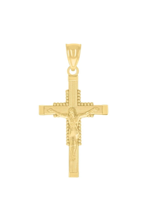 14k Yellow Gold Cross Crucifix Religious Charm Pendant for Women (L- 30.2mm, W- 16.9mm)