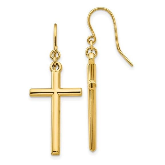 Auriga Fine Jewelry 14K Yellow Gold Cross Dangle Earrings for Women(L- 36mm, W- 14mm)