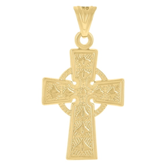 Auriga 14k Yellow Gold Cross Religious Charm Pendant For Men (L- 34mm W-18mm)