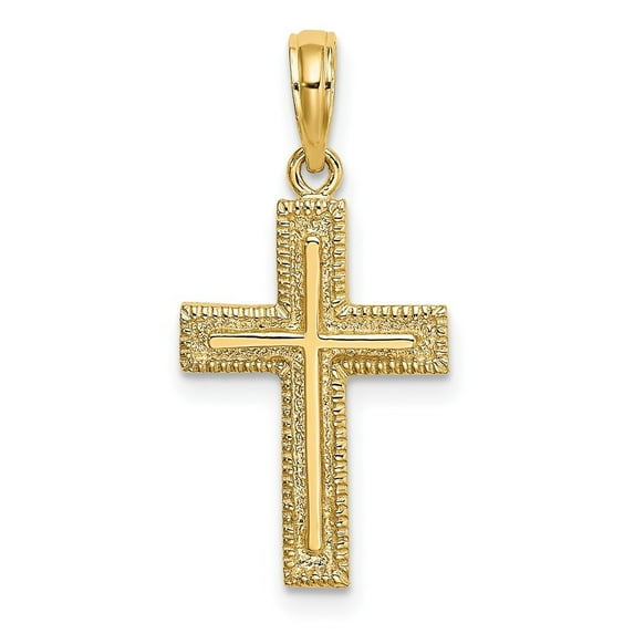 Auriga 14k Yellow Gold Cross w/ Textured Border Design Charm for Women (L - 23.17 mm, W - 13 mm)