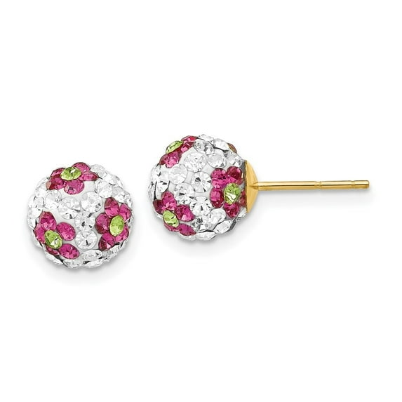 Auriga 14k Yellow Gold Crystal Pink Flowers 8mm Stud Earrings for Women(L- 8mm, W- 8mm)