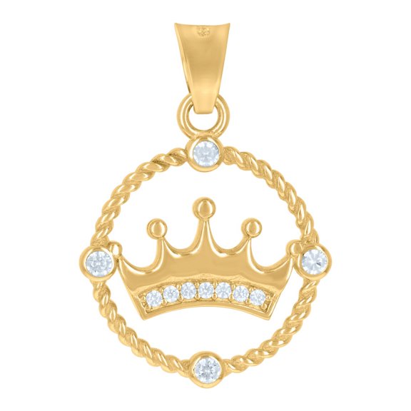 Auriga 14k Yellow Gold Cubic-Zirconia Crown Fashion Charm Pendant for Women (L- 24.8mm, W- 17.2mm)