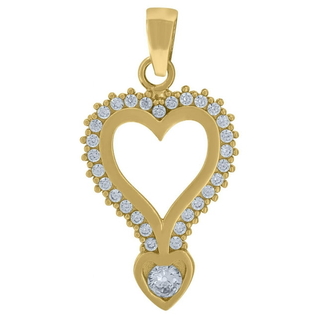 Auriga 14k Yellow Gold Cubic Zirconia Double Heart Charm Pendant for ...
