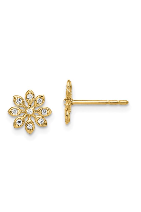 14k Yellow Gold Cubic Zirconia Flower Stud Earrings for Women