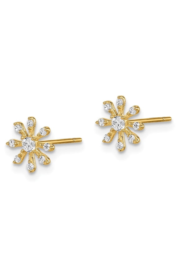 14k Yellow Gold Cubic Zirconia Flower Stud Earrings for Women