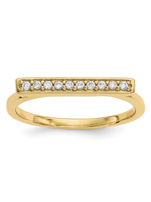 14k Yellow Gold Diamond Bar Ring for Women Size- 7
