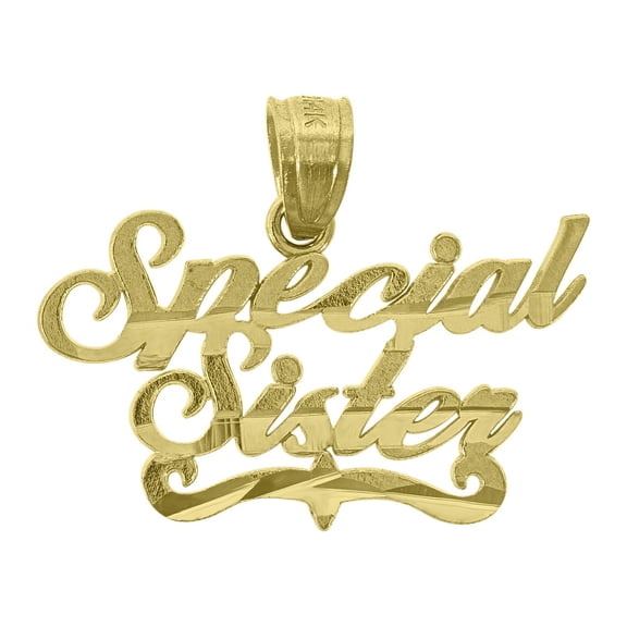 Auriga 14k Yellow Gold Diamond-Cut Special Sister Charm Pendant for Women (L- 16.9mm, W- 14mm)