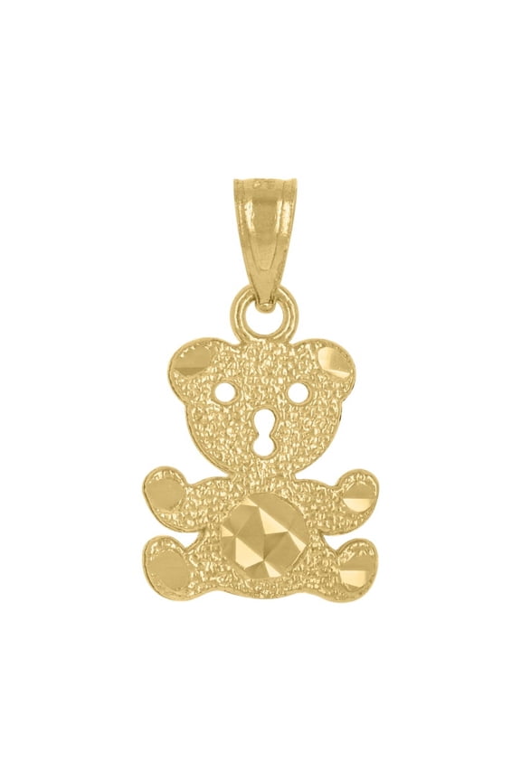 14k Yellow Gold Diamond-Cut Teddy Bear Charm Pendant for Women (L- 18.8mm, W- 10.6mm)