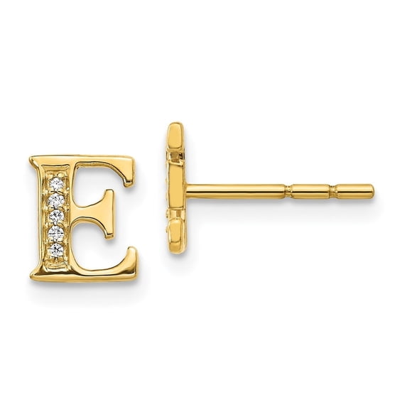 Auriga 14k Yellow Gold Diamond Initial E Stud Earrings for Women (L- 0.32 inch, W- 0.32 inch)