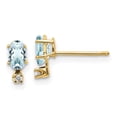 thumbnail image 1 of Auriga 14k Yellow Gold Diamond and Aquamarine Birthstone Stud Earrings for Women(L- 7mm, W- 3mm), 1 of 6