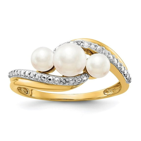 Auriga Fine Jewelry 14K Yellow Gold Diamond and FW Cultured 3-Pearl Bypass Ring for Women Size 7