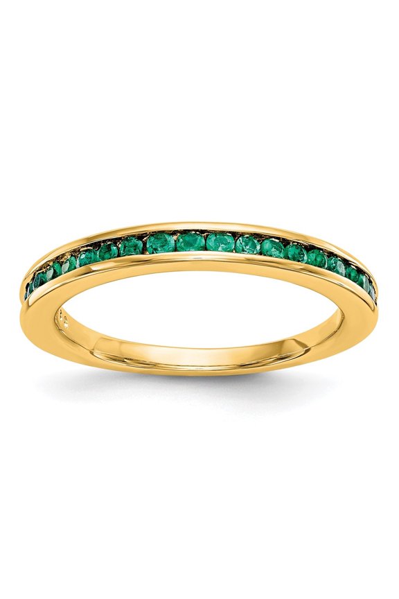 14k Yellow Gold Emerald Complete Channel Band for Women Size- 7