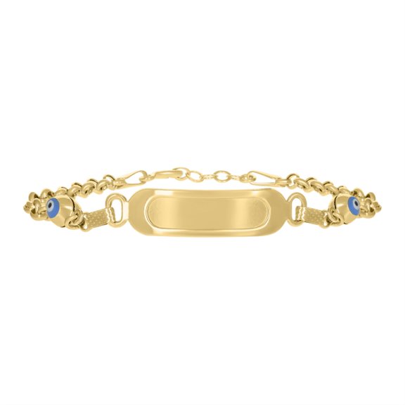 Auriga 14k Yellow Gold Enamel Evil Eye Good Luck 6" ID Bracelet For Women