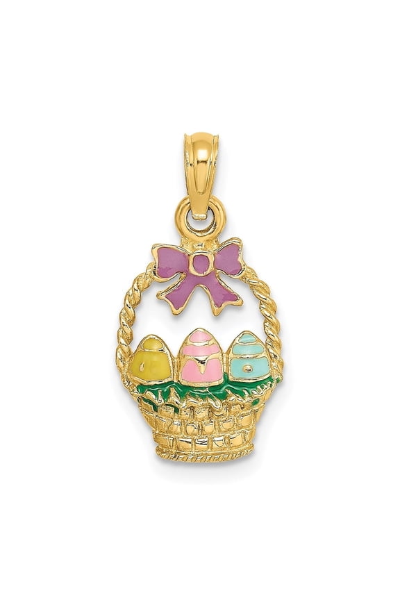 Fine Jewelry 14K Yellow Gold Enameled Easter Basket w/ Bow and Eggs Charm for Women